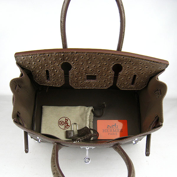 Replica Hermes Birkin 30CM Ostrich Veins Handbag Dark Coffee 6088 On Sale - Click Image to Close